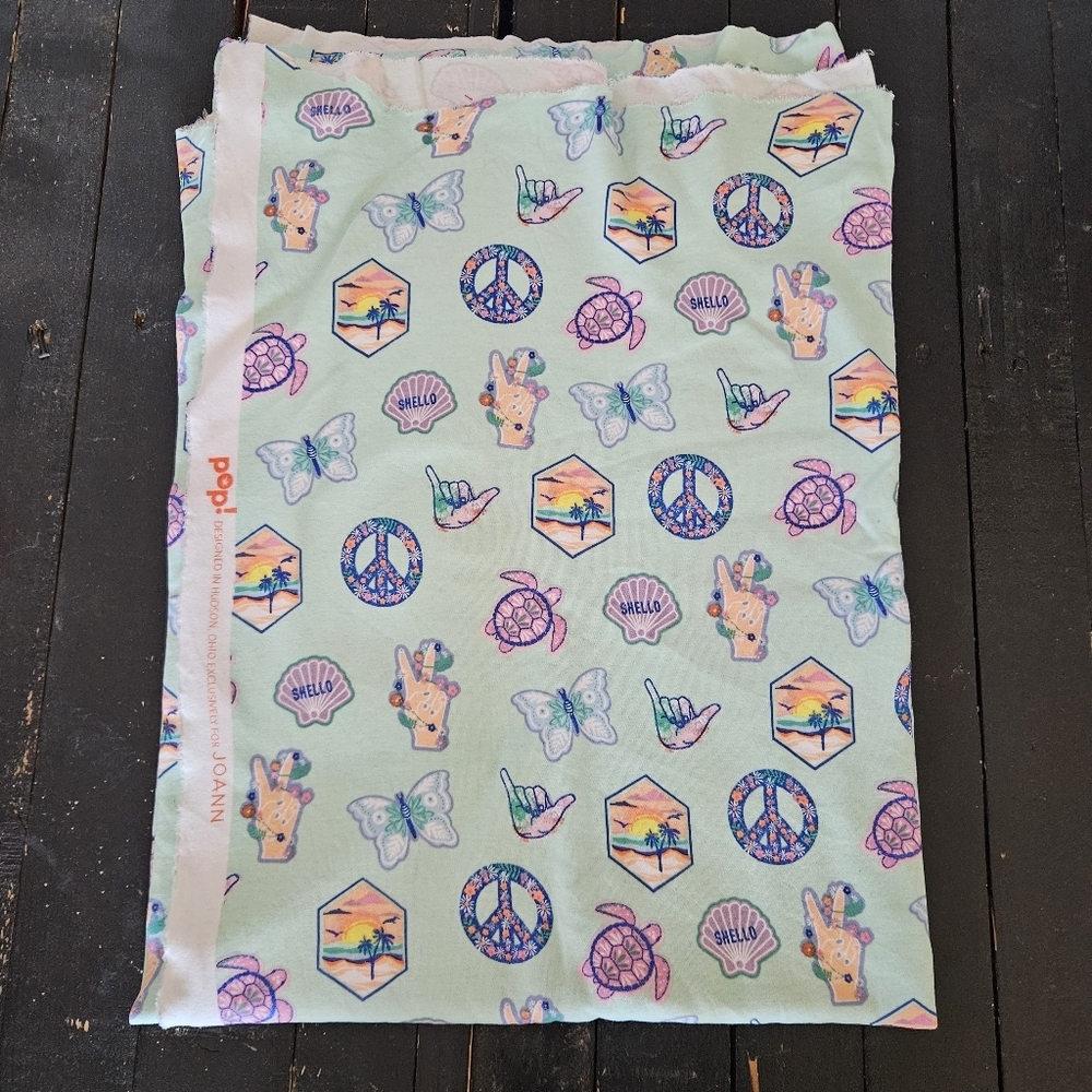 Pop! Joann Jersey Knit Fabric Trendy Colorful Icon Peace Butterfly Beach Turtle